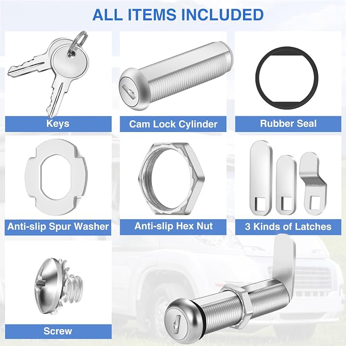Cabinet Lock with Keys, 2" Extra-Long Cam Locks keyed Alike, Heavy Duty Cabinet Cam Lock Set for Thick Drawers Cabinets RV Storage Compartment Locks Replacement, Zinc Alloy (4 Pack, 2-1/8 Inch)