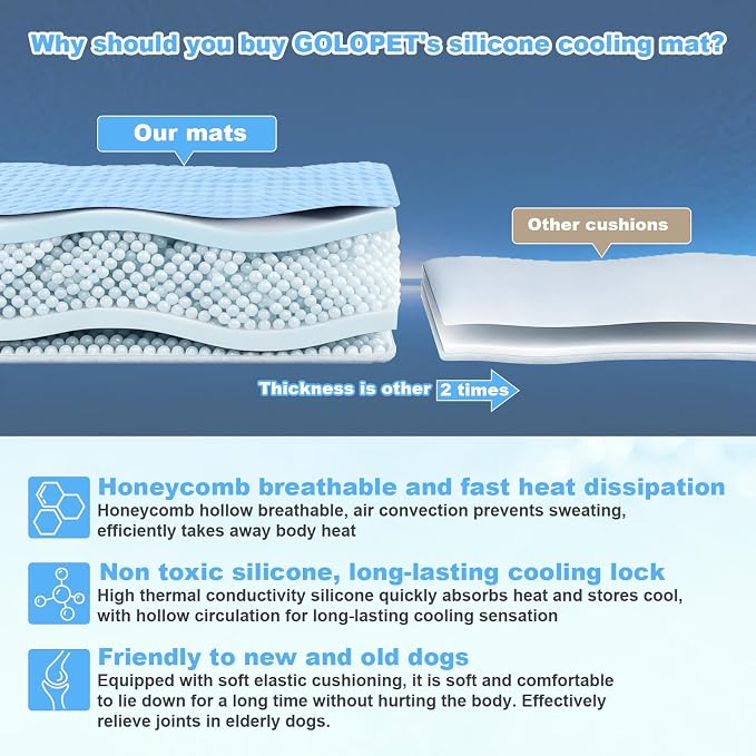 GOLOPET Large Cooling Mat for Dogs 45 x 23in | (Q-Max>0.5)Solid Silicone Honeycomb Heat Dissipation Structure，Breathable and cool fiber fabric，Rapid cooling,Easy to clean