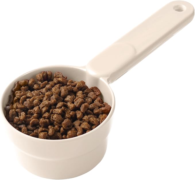 Joyinjojo Dog Cat Food Scoop - Pet Food Scoop Dog Food Measuring Cup 1/2 1/4 Cup, Comfortable Long Handle for Easy to Scoop Food, White 1/2 Cup