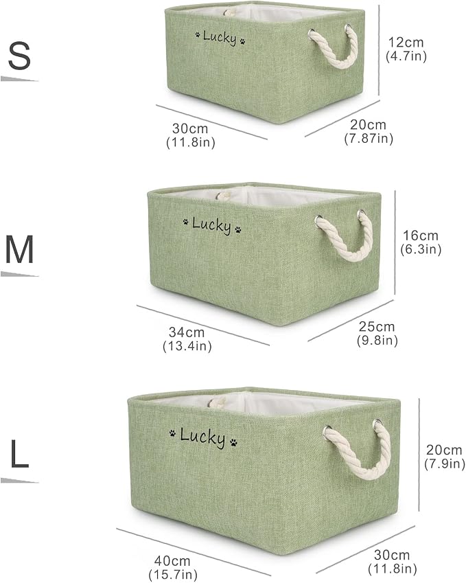 Personalized Dog Toy Storage Basket Bin, Customized Pet's Name Storage, Collapsible Organizer Box for Dog Toys, Clothing, Apparel & Accessories (Green, M)