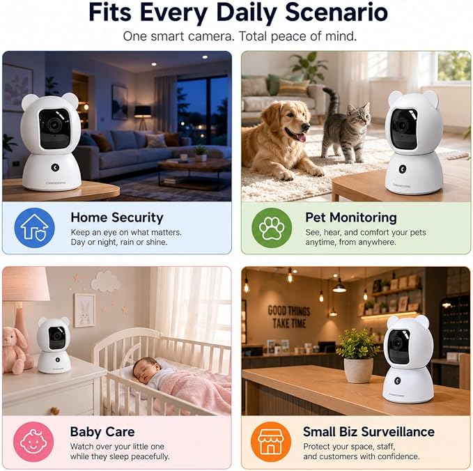 2.5K Indoor Security Camera, Non-Subscription AI Person/Pet/Cry Detection, 4MP Pet/Dog/Cat/Baby Camera, 2-Way Audio for Home Security, Siren, Night Vision, 4pack