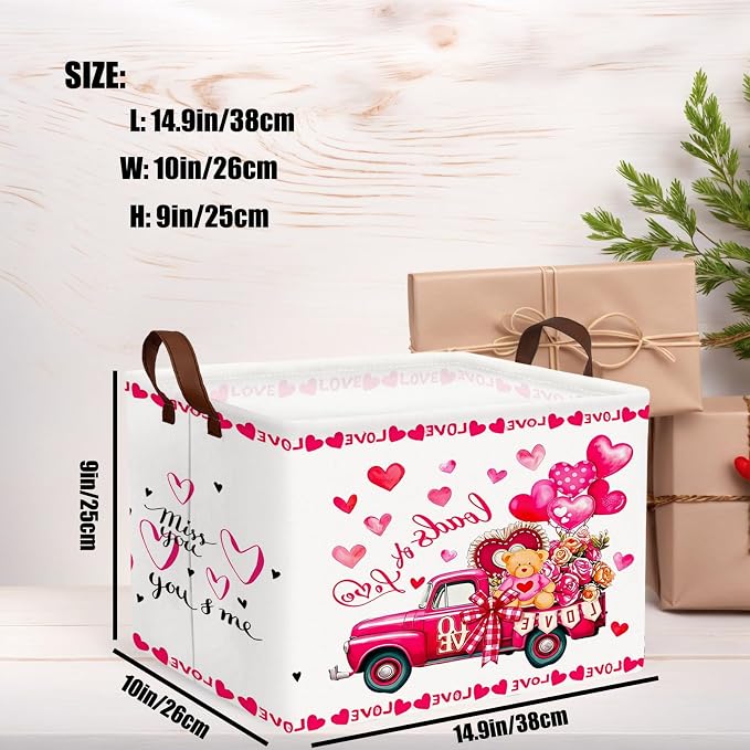 Cute Large Valentine's Day Gift Basket Empty Heart Decor Storage Bin for Kid Baby Room Décor (Rose Red Truck Bear)