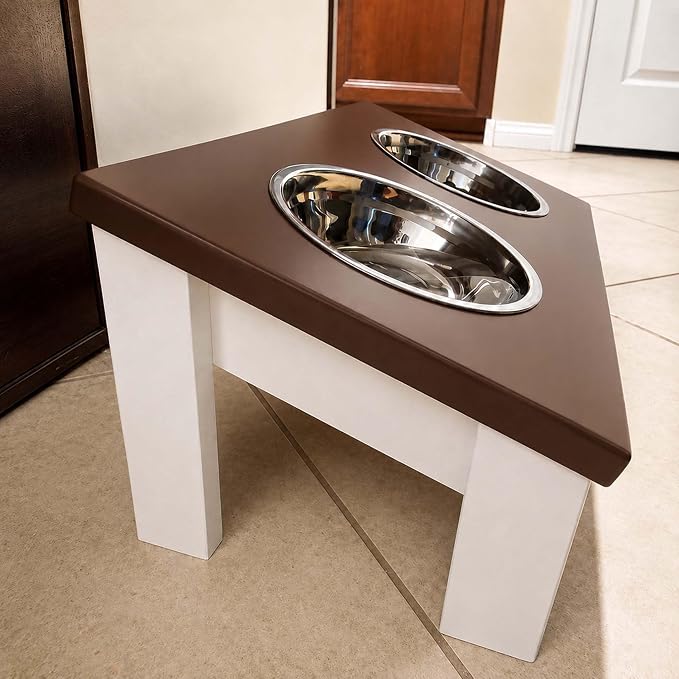 Tilted Dog Bowl - Personalized Custom Elevated Feeder for Short-Nose Dogs | Farmhouse Style, Stainless Steel Dishwasher Safe Bowls, Anti-Slip, Raised Angled, Flat-Face Dogs, Made in USA