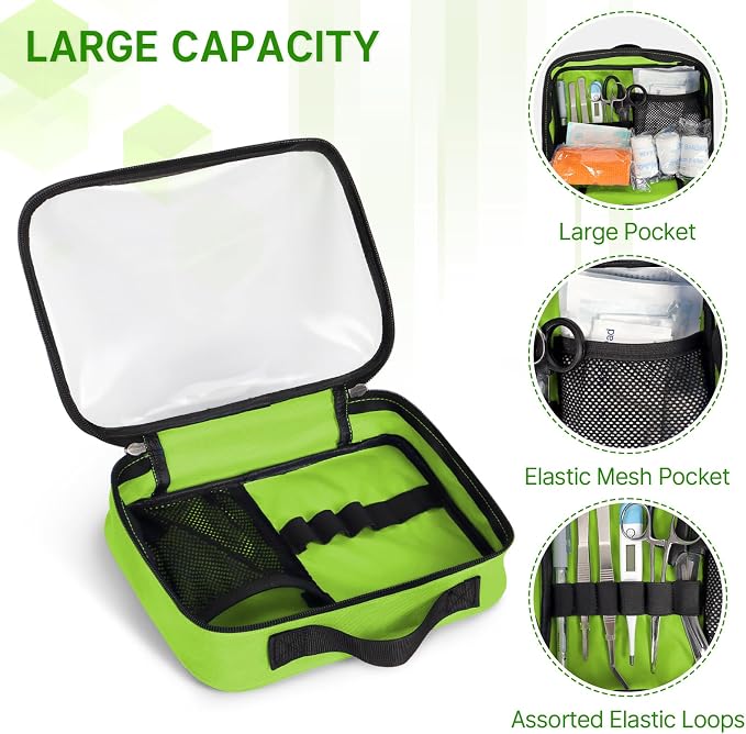 Empty First Aid Bag Clear PVC Waterproof Organizer Pouch Zipper Colored First Aid Kit for EMT Outdoor Travel (Green)
