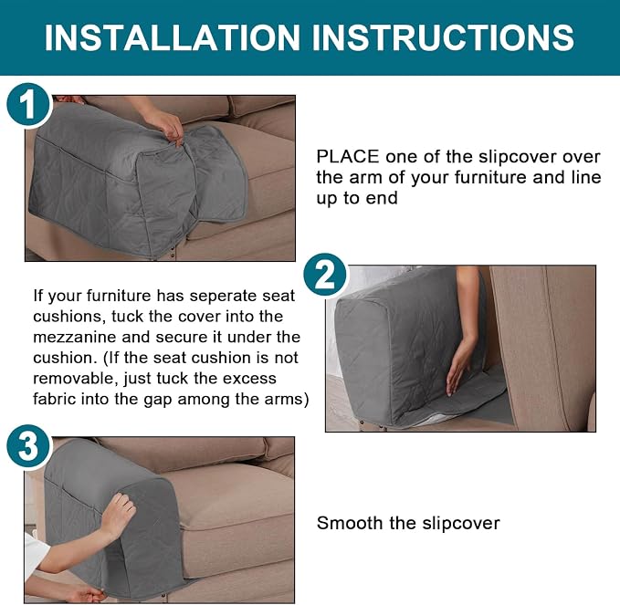 2-Pack Waterproof Armrest Covers for Couches & Chairs – Anti-Slip Furniture Protectors with Side Pockets, Washable Sofa Arm Covers, Universal Stretch Fit (Fits Most Armrests) (Dove)