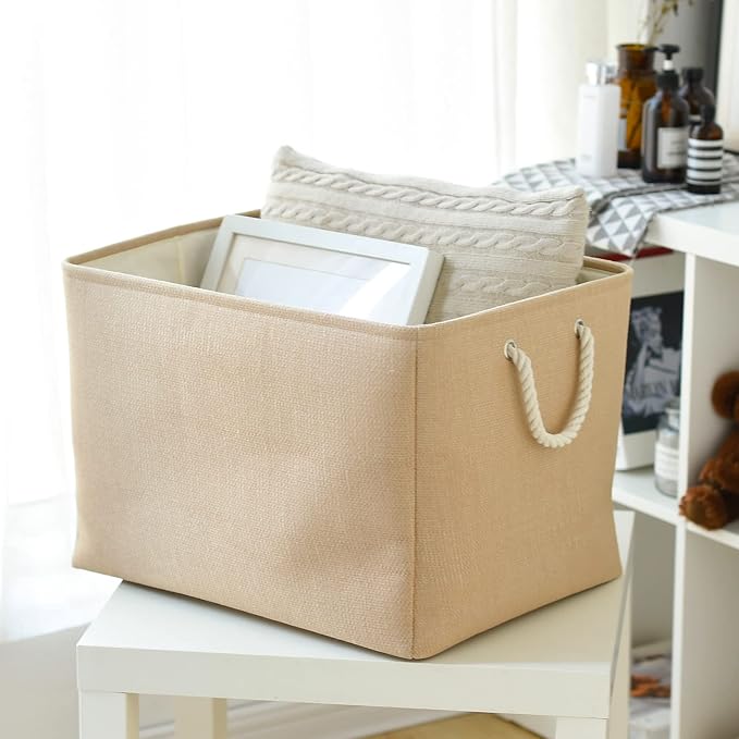 Storage Bin for Shevles - Extra Jumbo 3Pack 20.5L×15.7W×13.8H inch Organization and Storage Basket for Organizing, Fabric Storage Cubes for Closet Shoe Linen Decorative (Beige)