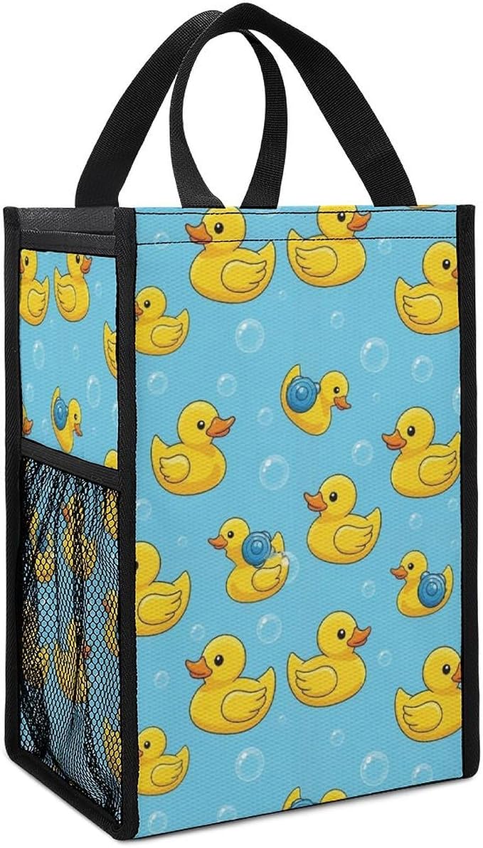 Insulated Lunch Bag Compatible with Cute Funny Blue Bubbles Yellow Rubber Ducks, Reusable Thermal Lunchbox Totes with Pocket Portable Lunch Organizer Cooler Bags