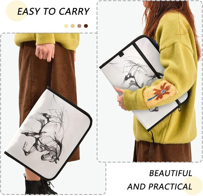 Horse Line 13 Pocket File Organizer Expanding File Folder with Front Pouch Portable Business File Storage Document Organizer Folder with Zipper