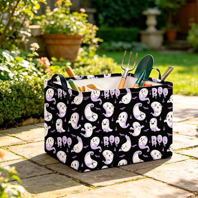 CLOCOR Rectangular Storage Basket,Waterproof Books Box with Handles,Gift Basket(UU Ghost Halloween)