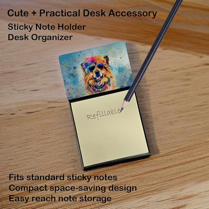 Caroline's Treasures Chow Chow Hippie Dawg Sticky Note Holder Refillable Dispenser Self-Sticky Note Pads, Memo Pads Blank Desk Accessories