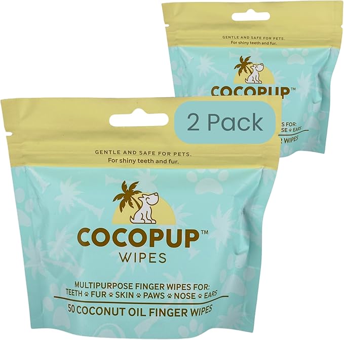 Cocopup Dog Teeth Cleaning Wipes Ear Nose Paws Fur Cleaner Pure Coconut Oil 2 Packs of 50