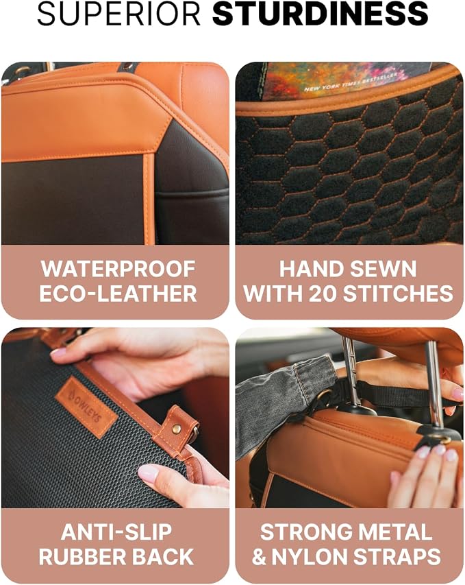 Owleys Over the Car Seat Organizer and Kick Mat Set, 2 Pc, Black/Tan | Owleys Over the Car Seat Organizer and Kick Mat Set, 2 Pc, Black/Tan