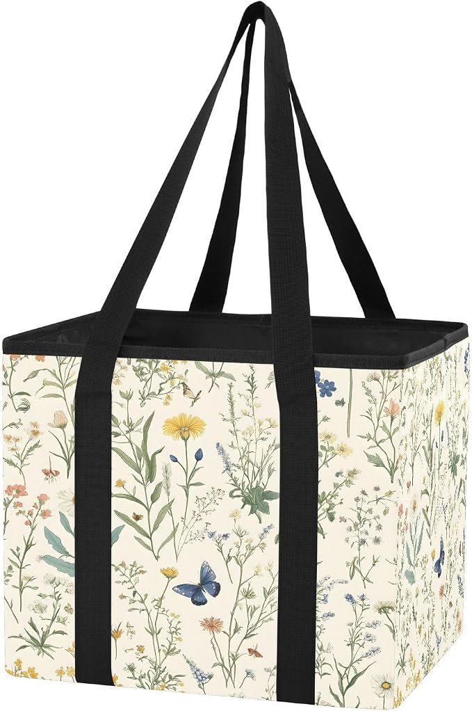Car Trunk Organizer, Wildflowers Herbs Butterfly 600D Oxford Foldable Storage Bag with Handles, 13.0x10.8x10.2in, Portable Collapsible Container for Groceries, Kitchen, Picnic & Travel