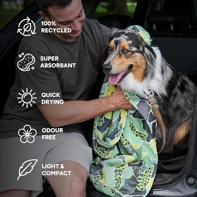Dock & Bay Pet Towel - Super Absorbent & Quick Drying Dog Towels with Bag - 100% Recycled - Undercover Walkies, Medium (90x50cm, 35x19)