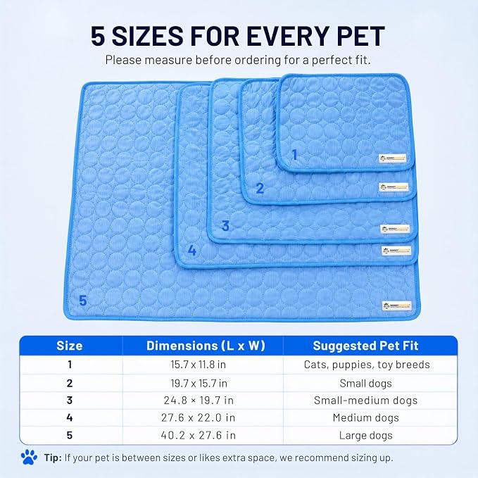 Doggykingdom Cooling Mat for Dogs – Ice Silk Self-Cooling Pet Pad for Dogs & Cats, Breathable Washable Cooling Pad for Crate, Kennel, Car & Floor, Summer Sleeping Mat, No Water Needed, Blue, Large