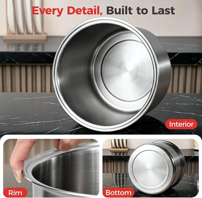 Umimile 304 Stainless Steel Airtight Food Storage Container – 10L (2.6Gal) Metal Canister with Clear Lid, 0.8mm Thick, Silicone Plug Release & Removable Gasket – for Rice, Flour, Pet Food (13L)