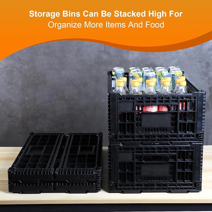 Collapsible Storage Bin Container，52 Liter Transfer heavy duty plastic storage box , Versatile Storage Basket milk crates (1)