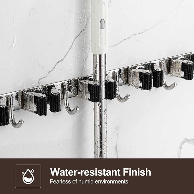 2 Pack Broom Holder Wall Mount, Stainless Steel Broom Hanger Wall Mount, Heavy Duty Mop and Broom Holder Tool Racks Utility Hooks for Laundry Room Garden Garage, Grey (5 Racks and 4 Hooks)