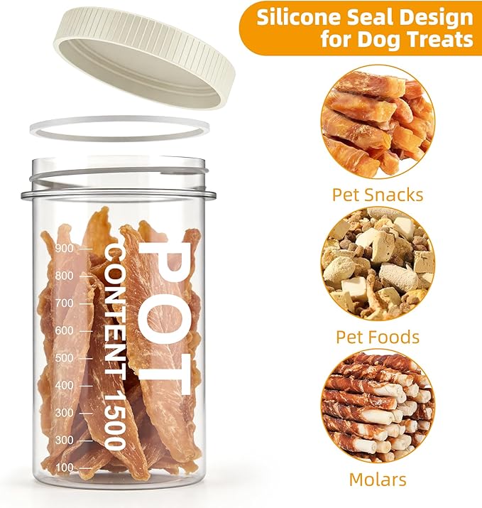 Dog Treat Container with 50oz Treat Jars, Dogs Stuff Storage Organizer,Airtight Pet Food Treat Holder for Countertop,Beige