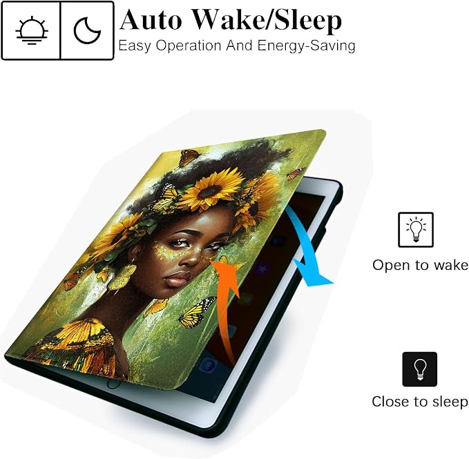 for Microsoft Surface Pro 8-13" 2021 Tablet Case,Auto Wake/Sleep,Adjustable Stand Protective Cover - Sunflower Butterfly African Girl