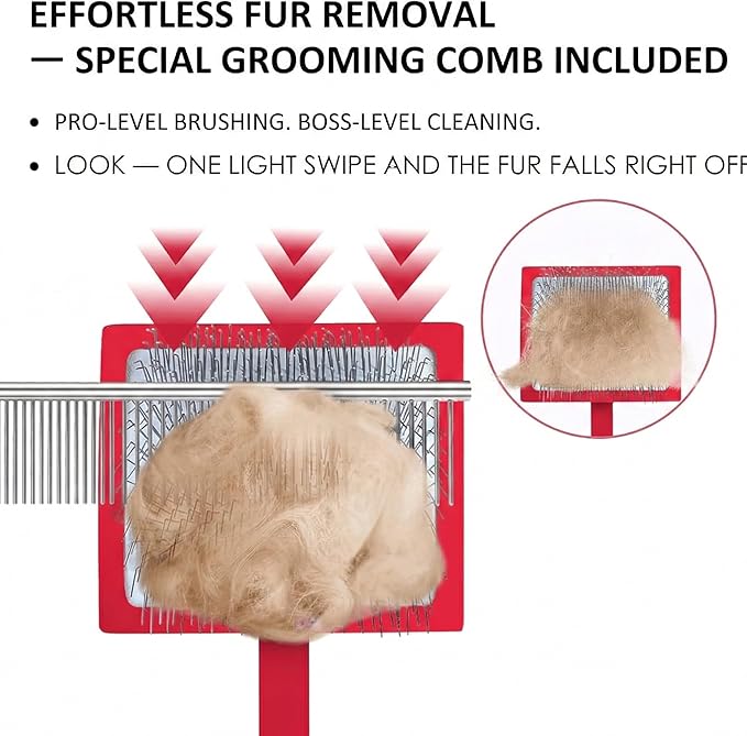 Slicker Brush for Dogs, Large Long Pin Dog Grooming Brush for Doodles Goldendoodles Poodles Labradoodle Bernedoodles, 3 Pcs Wooden Handle for Mats Tangles - Red