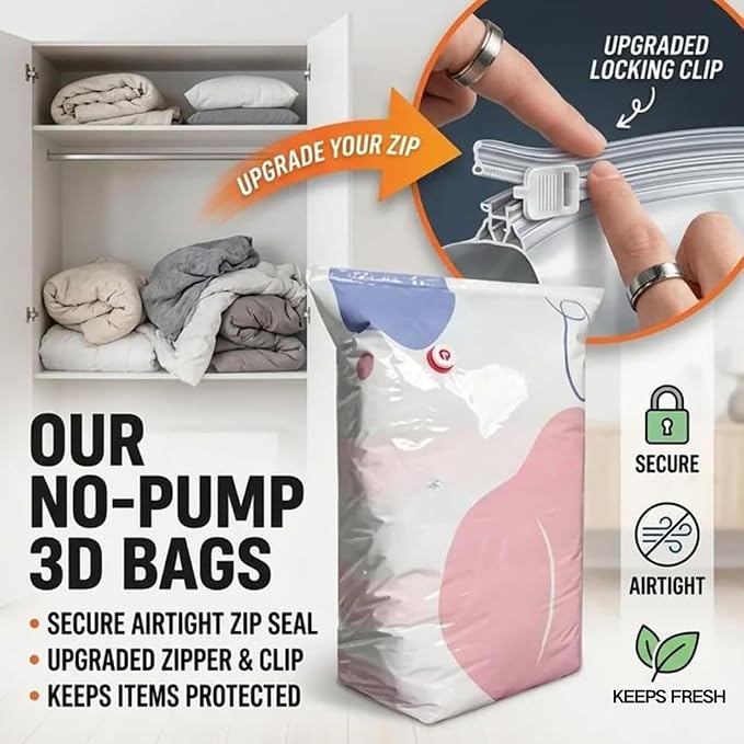 Large-Capacity Vacuum Bags – No Pump Needed, No Pump 3D Large Vacuum Storage Bag Compression Bags, Life Space Creator Storage Bag for Jumbo Clothes Bedding,Comforters,Off‑season Gear (2L)