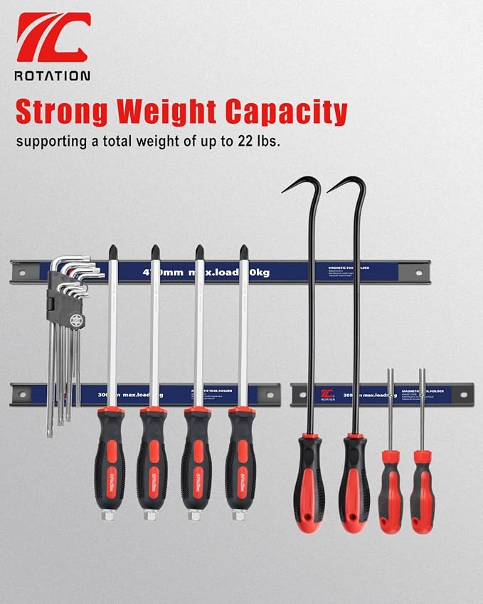 3PC Magnetic Tool Holder Set, 18.5"/11.8"/7.8", Magnet Strips | Multi-Size, Workshop Garage Kitchen Organizer, Heavy Duty Magnet Strips, Mounting Hardware