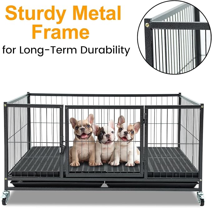 Homey Pet 43" Whelping Box for Dogs and Puppies, Easy Puppy Care | Heavy Duty Dog Whelping Box with Front Door, Top Open, 4 Wheels, Removable Tray | Airflow & 360° View | Easy- Move & Clean