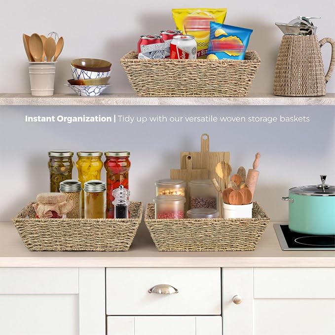 Set of 3 Snack Baskets, Water Hyacinth Basket,Wicker Snack Basket Organizer | Set of 3 Snack Baskets, Water Hyacinth Basket,Wicker Snack Basket Organizer