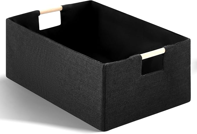 Cinnvoice 1 Pack Fabric Storage Bins for Closet Shelves, 15 x 10.6 x 6 Inch Black Rectangle Wardrobe Organizer with Handle, Collapsible Shelves Storage Basket for Sorting Clothes and Toy