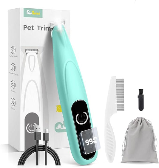 PAPMINI Dog Paw Trimmer with LED Display, 35dB Ultra-Low Noise Paw Trimmer for Dogs, Cordless Dog Clippers for Grooming with LED Light, Type-C Rechargeable Dog Hair Clippers for Paws, Ears, Face, Rump