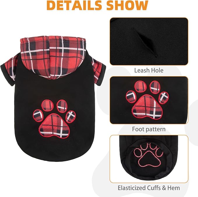 KOOLTAIL Plaid Dog Hoodie Pet Clothes Sweater with Hat and Pocket for Small Medium Large Size Dogs, Soft Winter Warm Dog Cold Weather Coat, Fleece Fall Dog Hooded Sweatshirt for Puppy Cats, Red XL