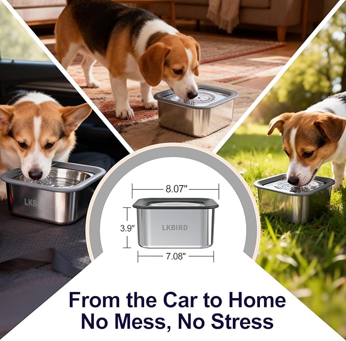 Dog Water Bowl No Spill, 101oz Stainless Steel Spill-Proof Bowl with Anti-Splash Floating Disk & Anti-Digging Lid, Slow Drinking Design with Non-Slip Base for Messy Drinkers