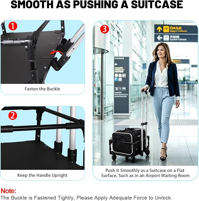 Foldable Wheel Base Cart for 18" L×11" W & 17" L×11" W Pet Carrier | Easy to Load & Unload the Carrier, Roll and 360° Swivel Smoothly, Fits Overhead Bin, Removable Silent Wheels, Portable