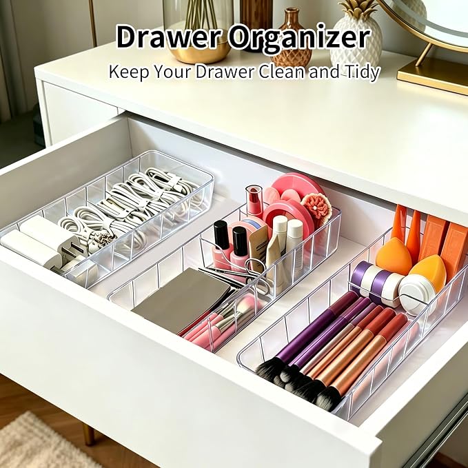 2 Pack Cable Organizer Box with Lid - Stackable Charger Cord Storage Organizer with 20 Wire Ties - Adjustable Compartments Phone Cables Wire Management Box for Drawer Desk Office Home Accessories