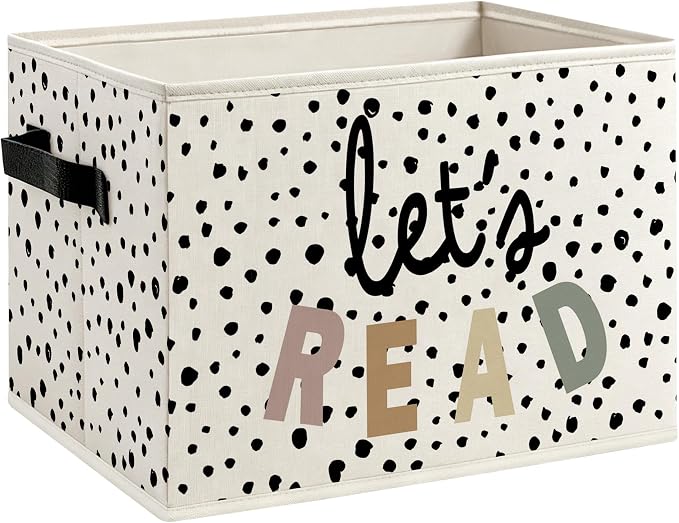 Boho Nursery Book Foldable Storage Bins Box with Handles, Let's Read Classroom Decorative Storage Boxes Baskets Toybox Organizer for Reading Nook Corner Room Home Library Kids Bedroom