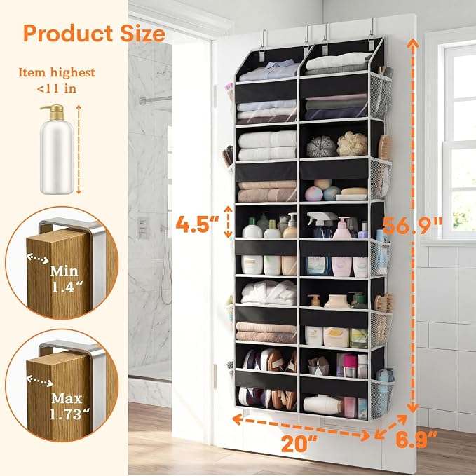 Over the Door Organizer 5 Tiers, Extra Large Behind Door Storage of 10 Compartments, 80 lbs Weight Capacity Hanging Storage Organizer with Clear Window Kids Toys, Shoes, Diapers, Room storage