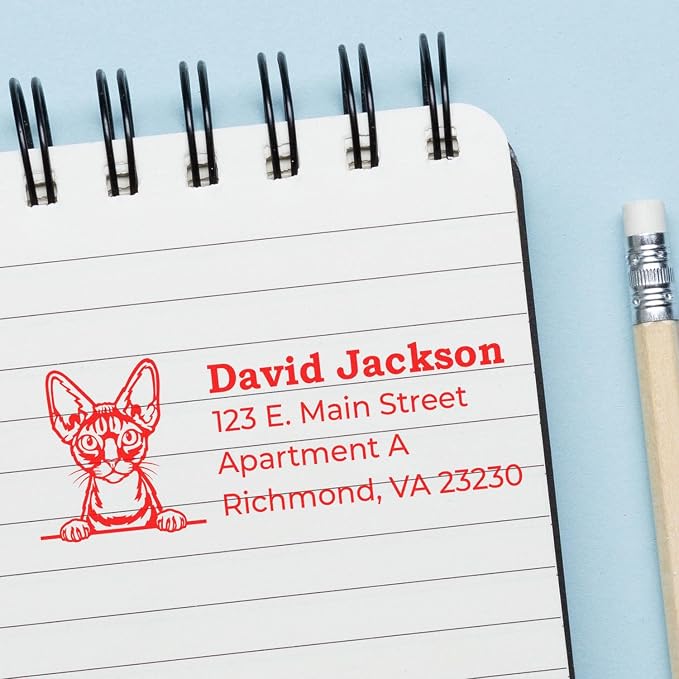 Devon Rex Address Stamp, Personalized Cat Hand Stamp Duo, Custom Mail Mark for Cat Owners, Pet Lovers, Feline Enthusiast, Home Office Use