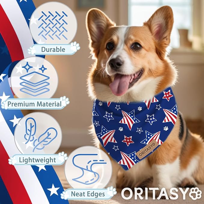 US Flag Dog Bandanas, 2-Pack Triangle Reversible 4th of July Pet Scarves, Premium Fabric, Bandana for All Boys Girls Dogs (X-Large, 26-Style 1)