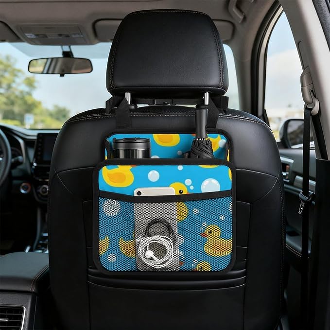 Headrest Backseat Storage Bag for Car Hanging Back Seat Organizer, Yellow | Rubber Duck Blue, Vehicle Trash Bag with Adjustable Buckle Auto Accessories Universal Fit