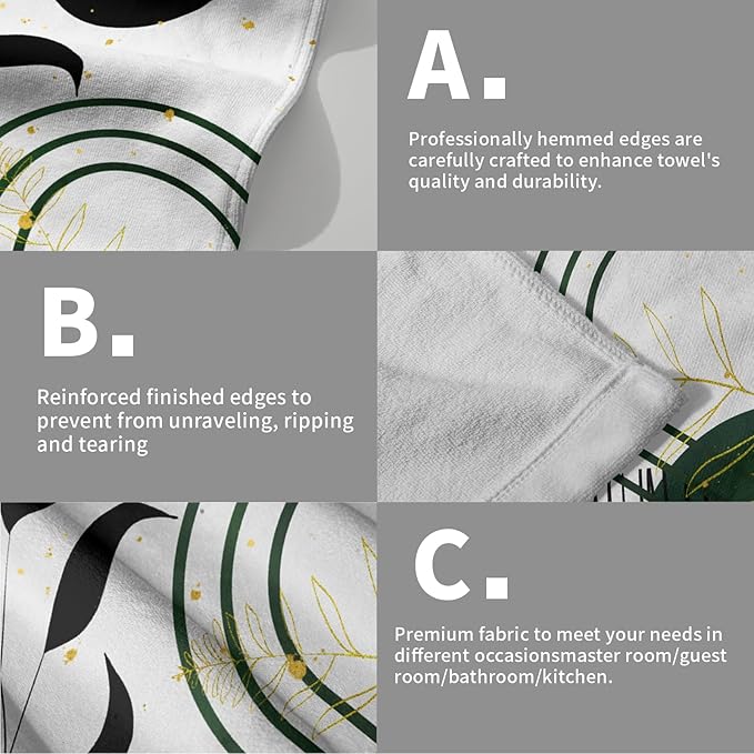 Giwawa Boho Leaf Hand Towel Set of 2 Mid Century Abstract Green Line Sun Face Fingertip Towel Quick Dry Dish Wash Cloth for Hotel Bathroom Gym Home Spa Decor