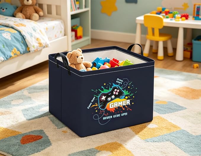 Rectangular Baby Kids Storage Basket for Home Kitchen Girls Cute Toy Storage Bin Organizer Shelf Book Room Decor(Game)
