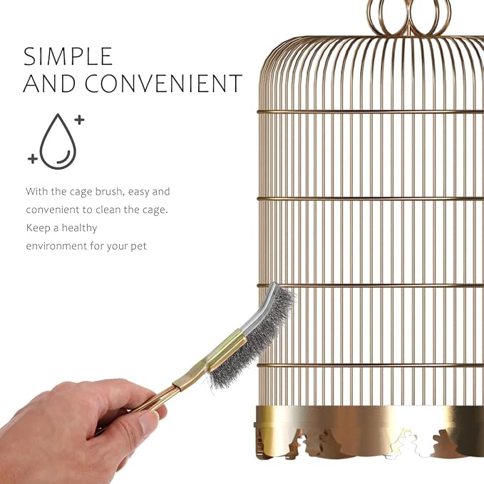 Angoily Bird Cage Cleaning Brush Long Handle Wire Bristle Brush Bird Cage Scrubber for Pet Supplies Accessories Narrow Design for Daily Cleaning 2 Pack
