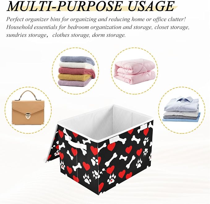 Bone Paw Fabric Storage Bins with Lid Foldable Storage Boxes 40L Baskets | Decorative Storage Boxes, Foldable & Stackable, Dust-Proof Flip Top, Reinforced Handles, For Home & Dorm, Clothes & Toy Box