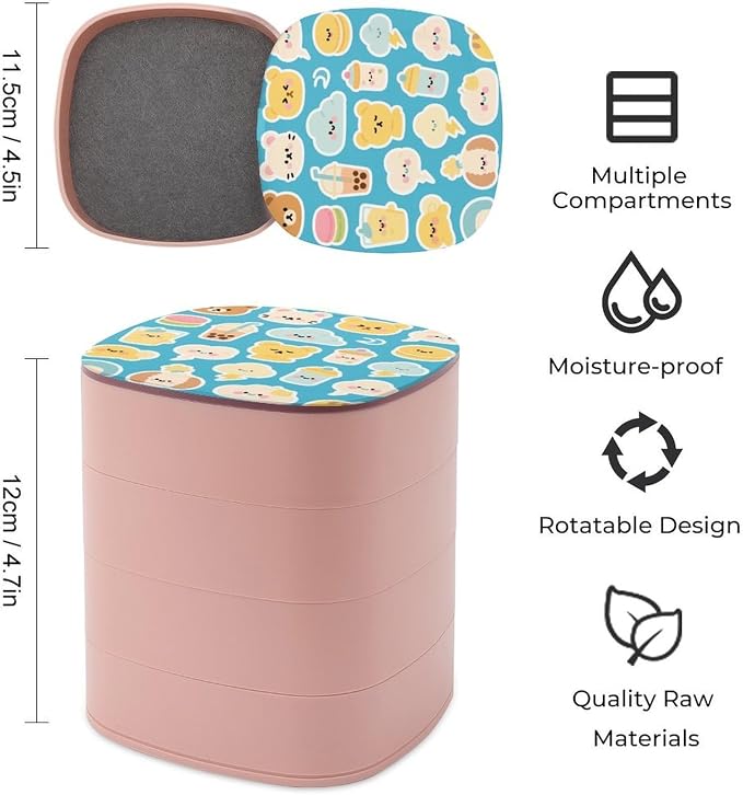 Blue Drink Pets Rotating Jewelry Box Jewelry Organizer | ABS 4-Layer Rotating Jewelry Organizer with Mirror Portable Travel Jewelry Case Anti-slip Base for Women Desktop Gift