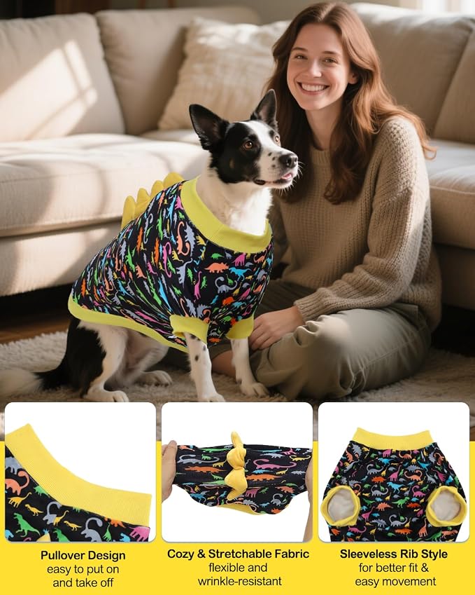 CuteBone Dinosaur Costume Dog Shirt, Stretchy Velvet T-Shirt Clothes for Large Dogs, Soft & Breathable Pet Tee Outfit Pitbull Apparel for Daily Wear, Cozy Pullover Design Big Dog Fashion COSBX01-3XL