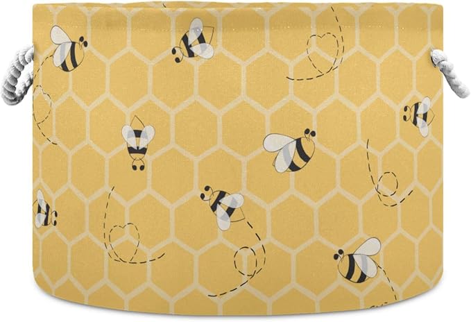 DOMIKING Large Storage Basket for Toys Bee Yellow Print Storage Bin Box Laundry Basket for Nursery Room Home Decor, Pet Toy, Blankets