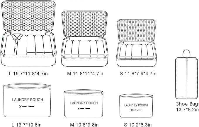 Mossio 7 Set Packing Cubes with Shoe Bag - Travel Carry On Luggage Organizer