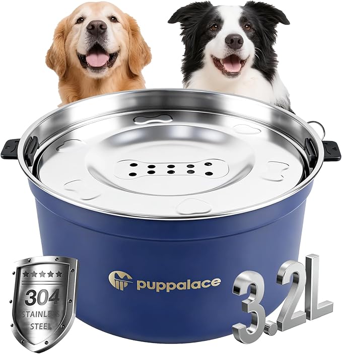 108oz No-Spill Stainless Steel Dog Water Bowl- Upgrade for Messy Drinkers, Splash Proof Design, Easy to Clean, Non-Slip Base, Large Capacity for Dogs and Cats (108oz, Blue)