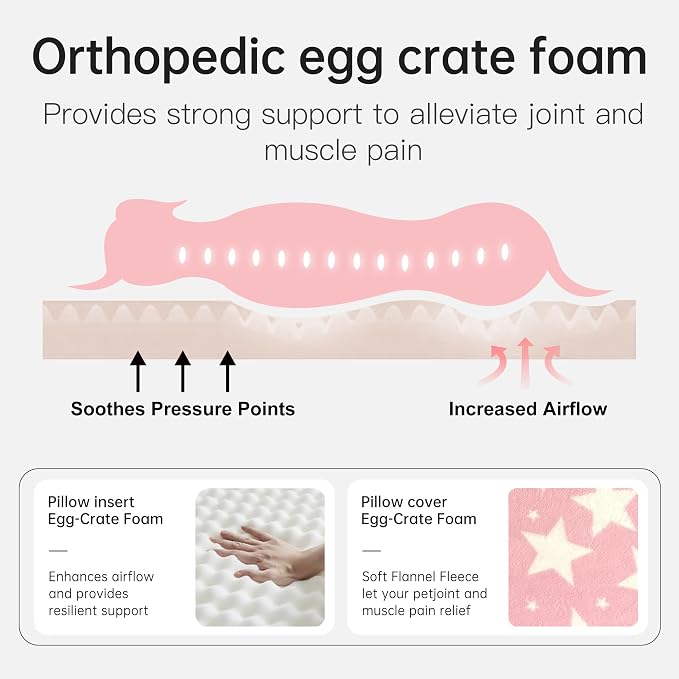 Orthopedic Dog Bed for Large Dogs with Removable Washable Cover | Orthopedic foam support, egg-crate design for joint pain relief, breathable cover, non-slip bottom, crate-friendly travel bed